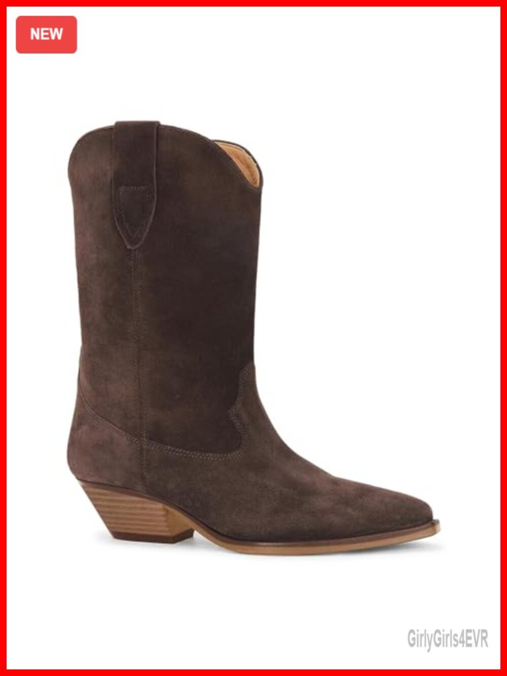 Faux Suede Cowboy Boots for Women Mid Calf Chunky Heel Pointed Toe Pull On